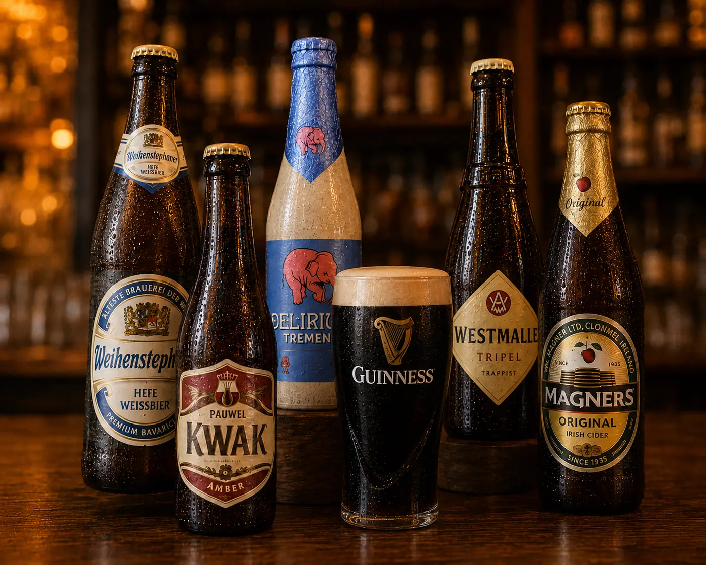 Imported beers including Guinness, Magners and European classics