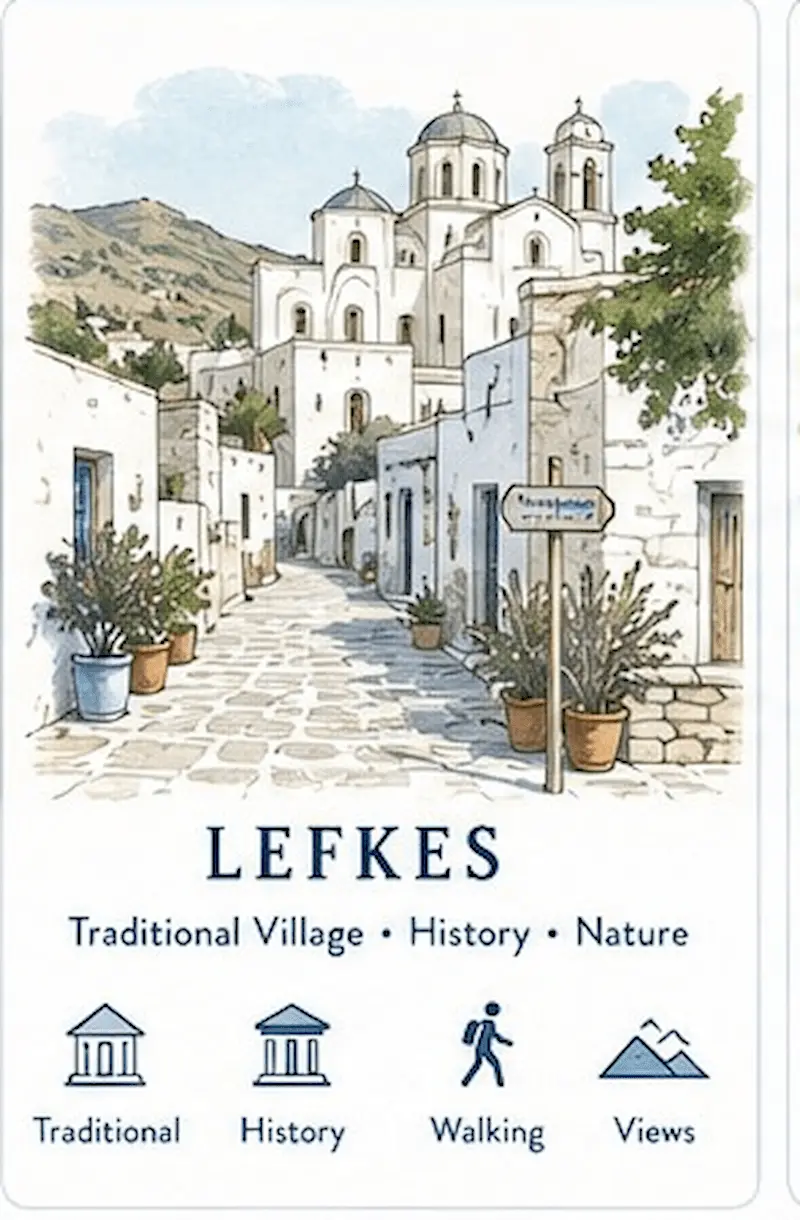 Traditional streets and church in Lefkes village on Paros