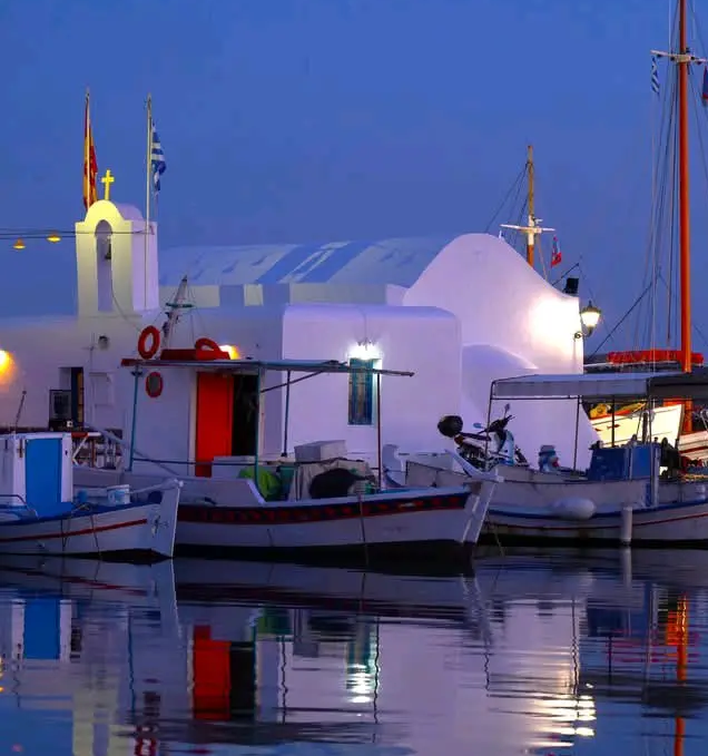 Traditional fishing boats in Naoussa harbour, Paros