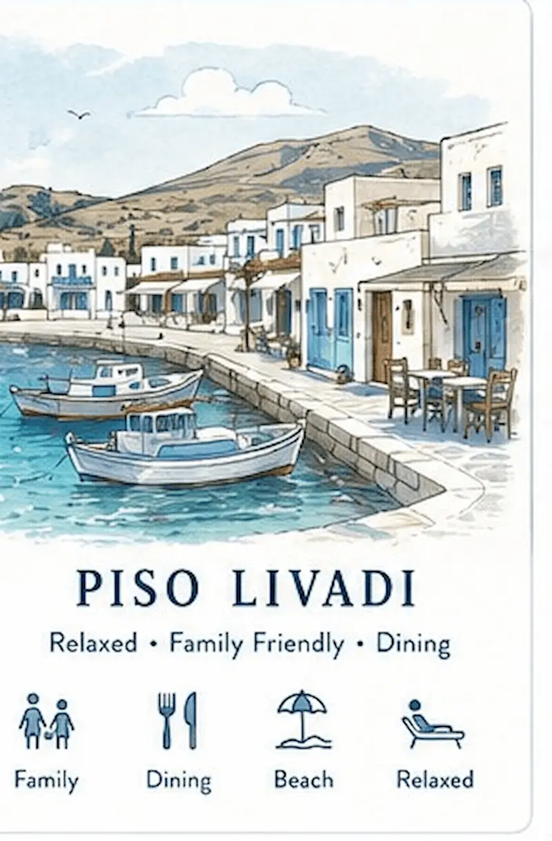 Piso Livadi harbour and waterfront restaurants on Paros